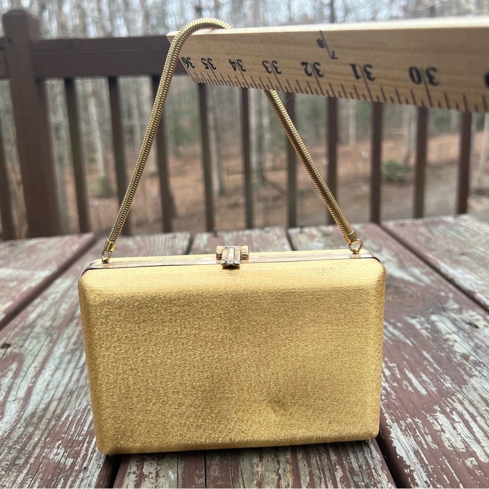 Vintage Women’s Volupte Hard Shell Lined Evening Purse/Bag W/Rhinestone Clasp